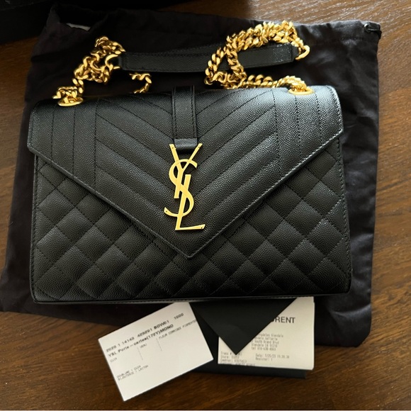Saint Laurent Quilted Black Shoulder Bag with Gold Accents - Picture 4 of 7
